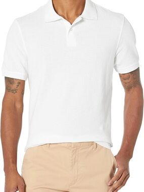 New With Tags NWT Men’s XL Amazon Essentials White Short Sleeve Polo 100% Cotton